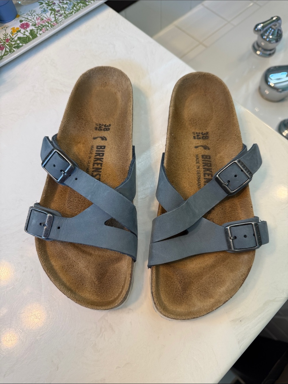 Birkenstock Yao Dove Blue Gray Nubuck Sandals